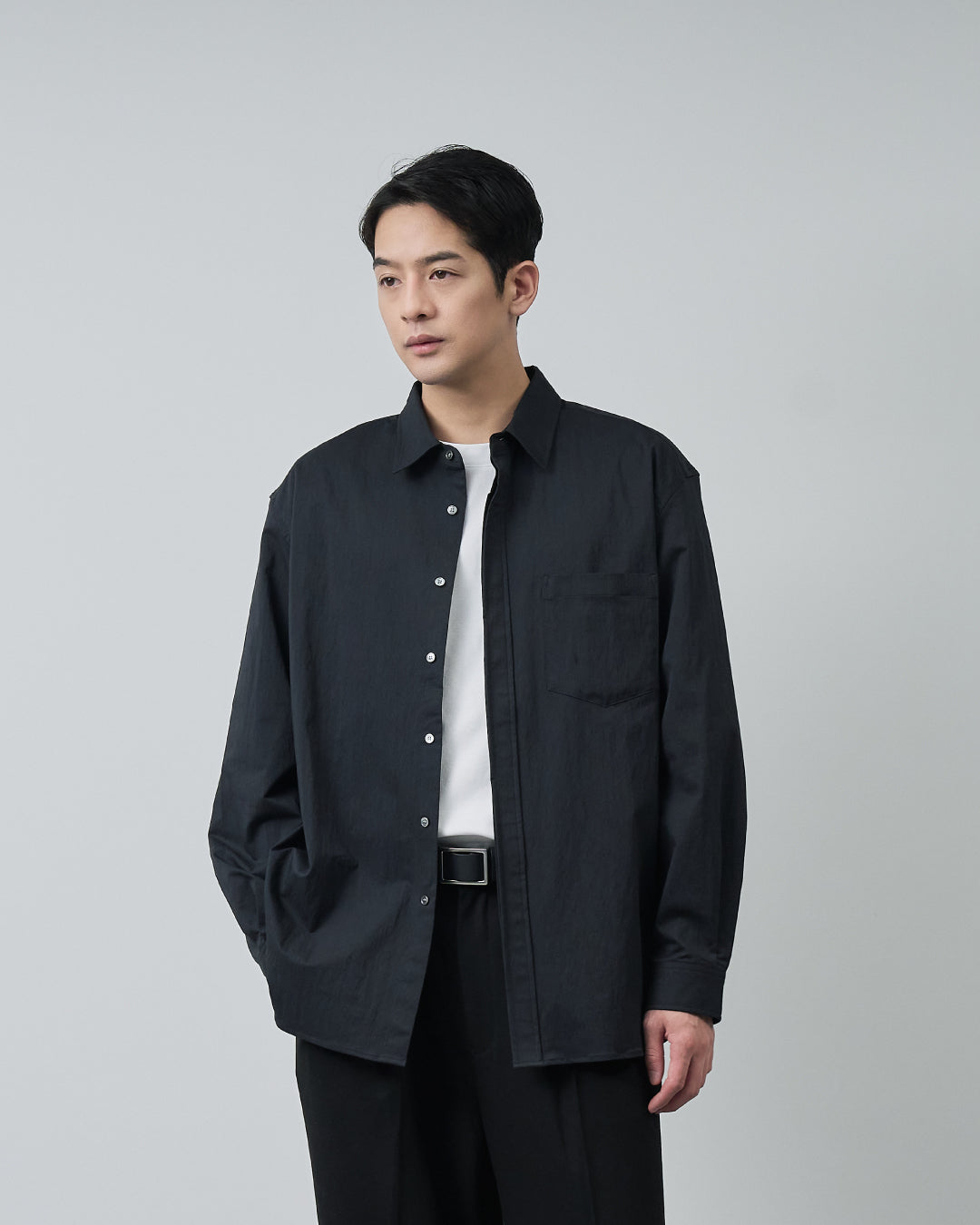 Cotton×Nylon Regular Collar L/S Shirts -black-