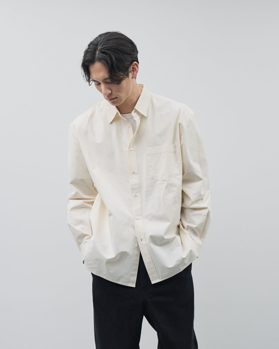 Cotton Broadcloth Regular Collar L/S Shirts -ivory-