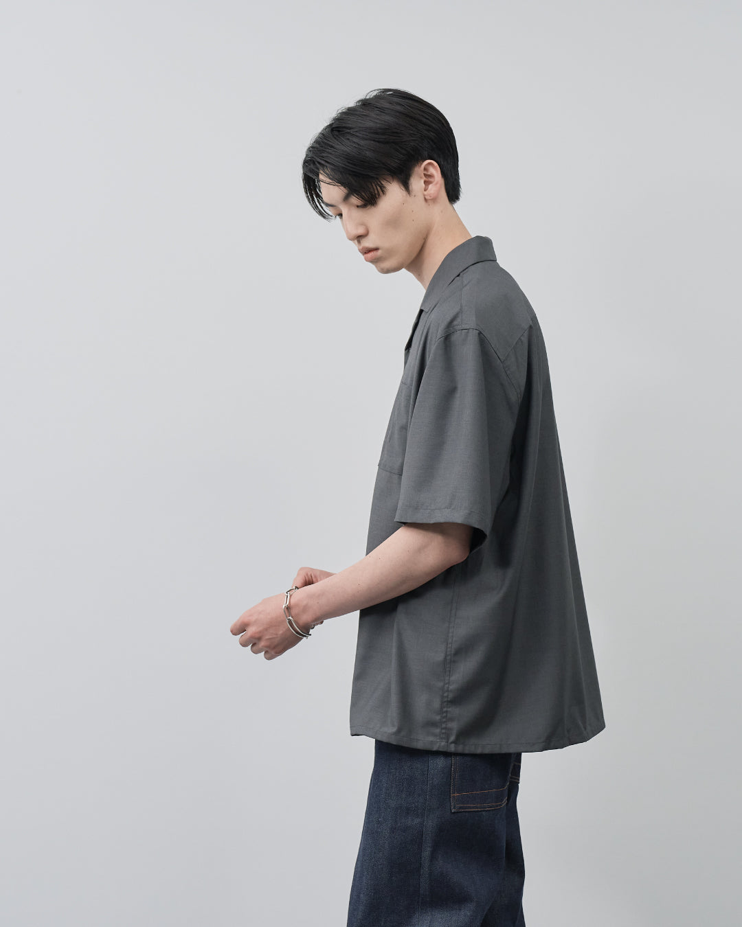 Italian Open-Collar S/S Shirt -charcoal-