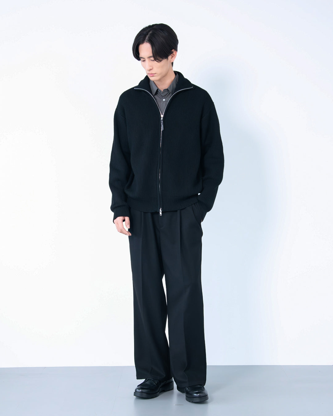 Wool Mixed Drivers Knit -black-