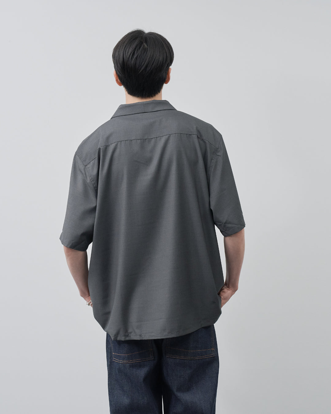 Italian Open-Collar S/S Shirt -charcoal-
