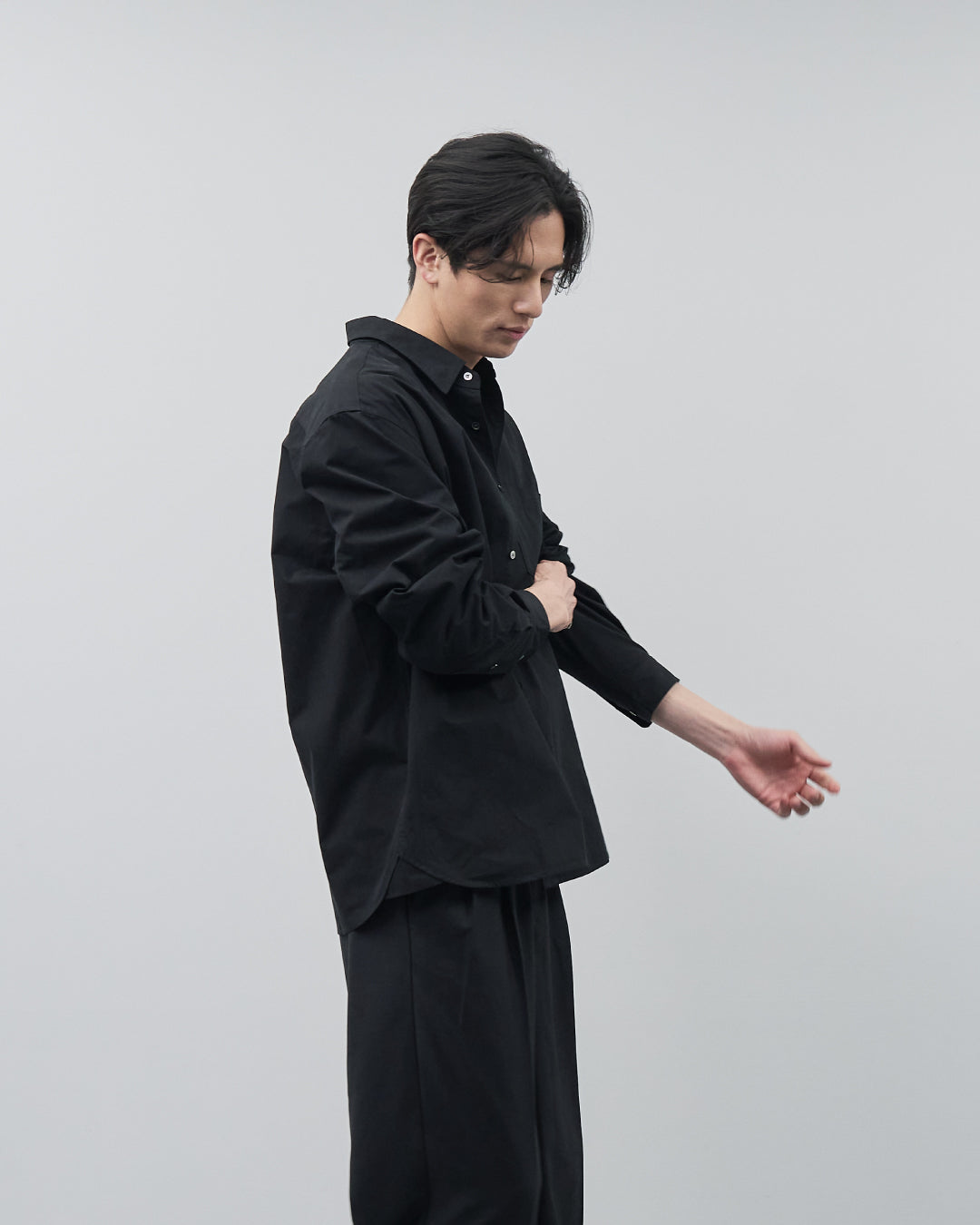 Cotton Broadcloth Regular Collar L/S Shirts -black-