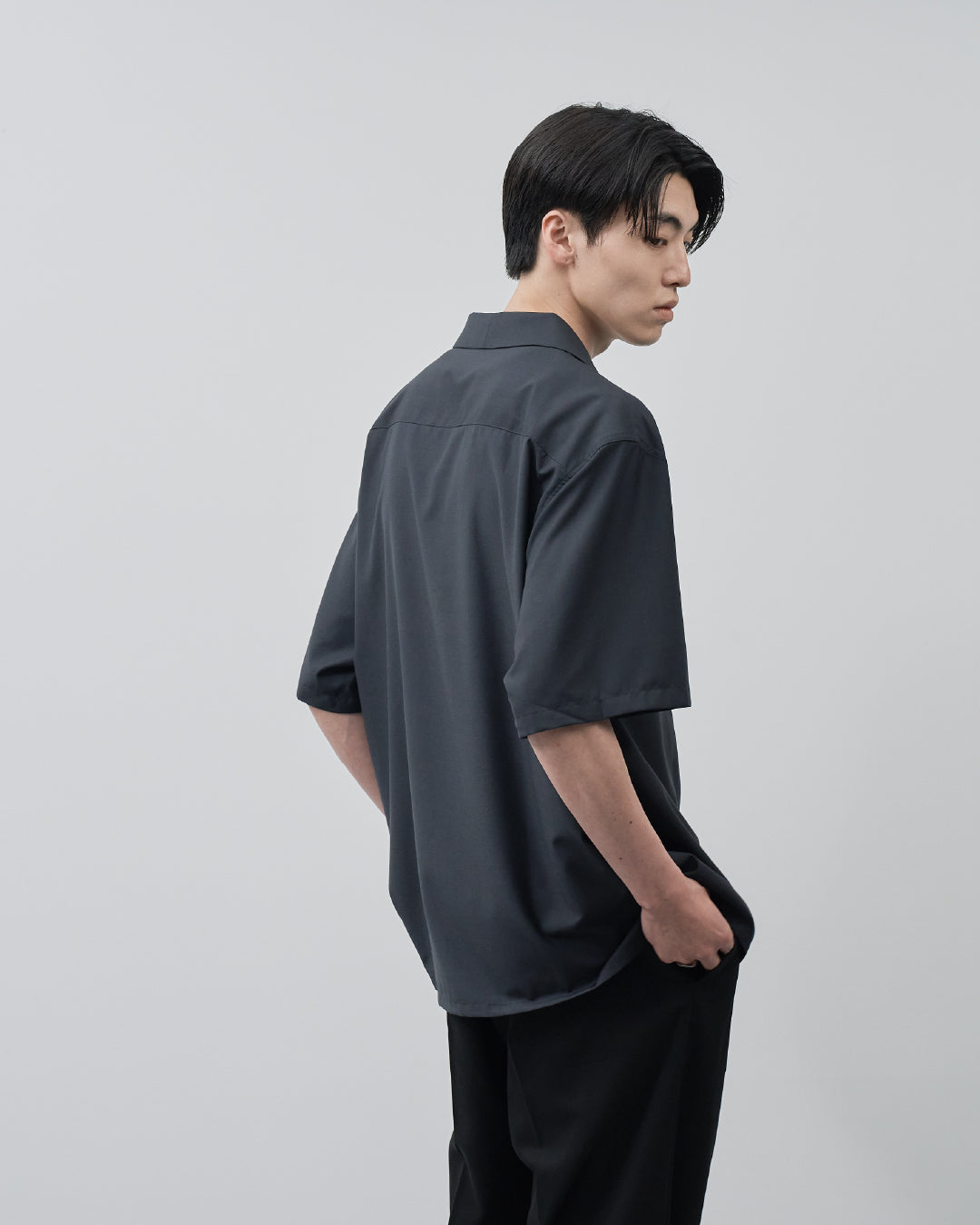 Italian Open-Collar S/S Shirt -navy-
