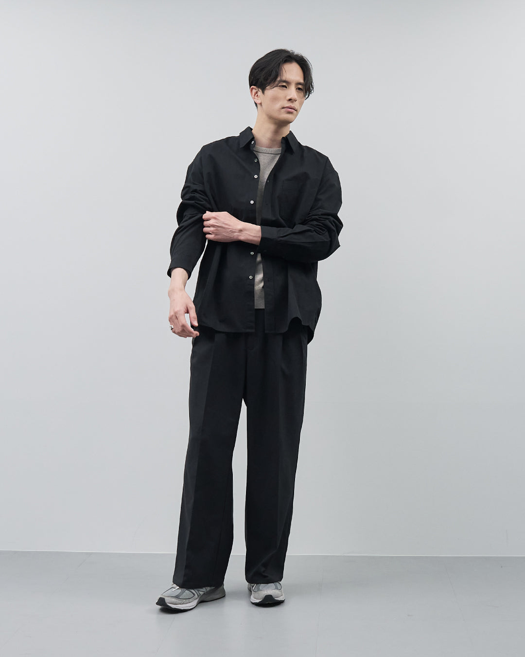 Cotton Broadcloth Regular Collar L/S Shirts -black-