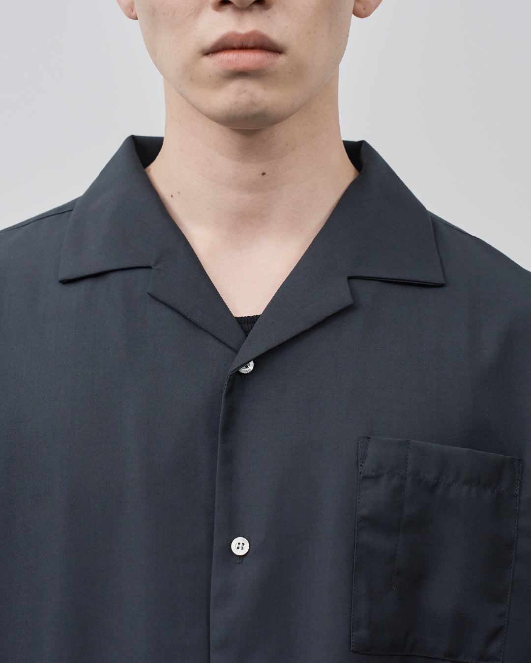 Italian Open-Collar S/S Shirt -navy-