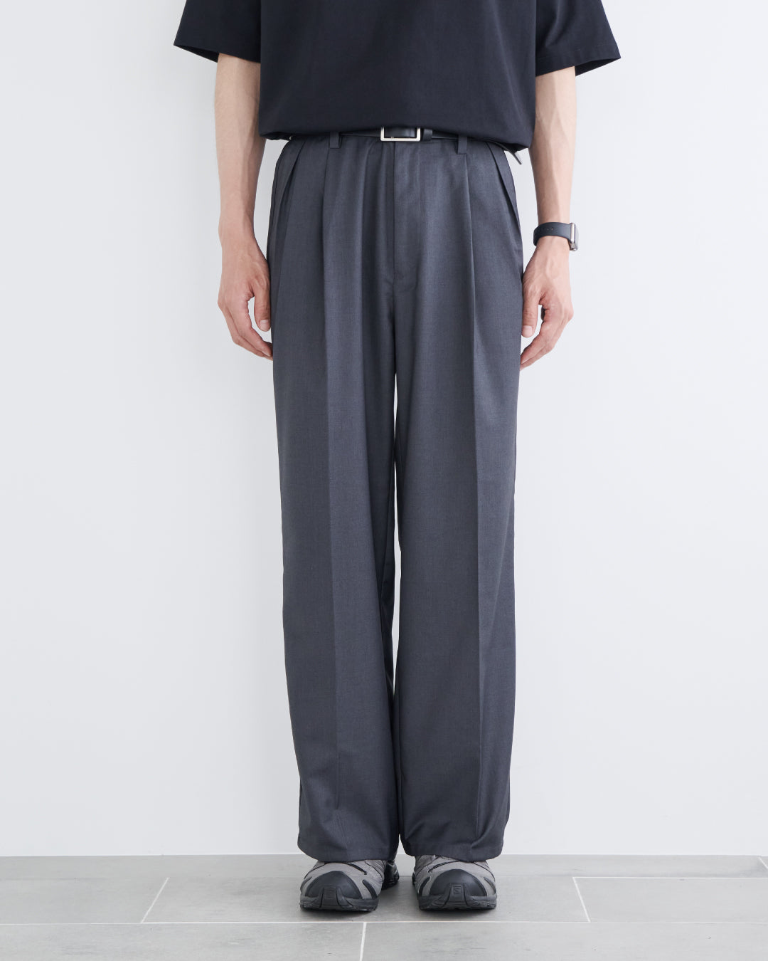 retouch 2Tuck Wide Slacks-gray- Lサイズ 2Tuck Wide Slacks-gray-