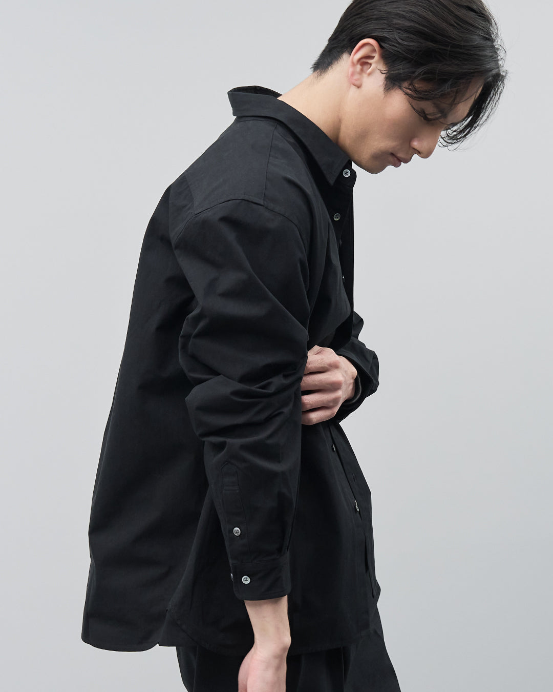 Cotton Broadcloth Regular Collar L/S Shirts -black-