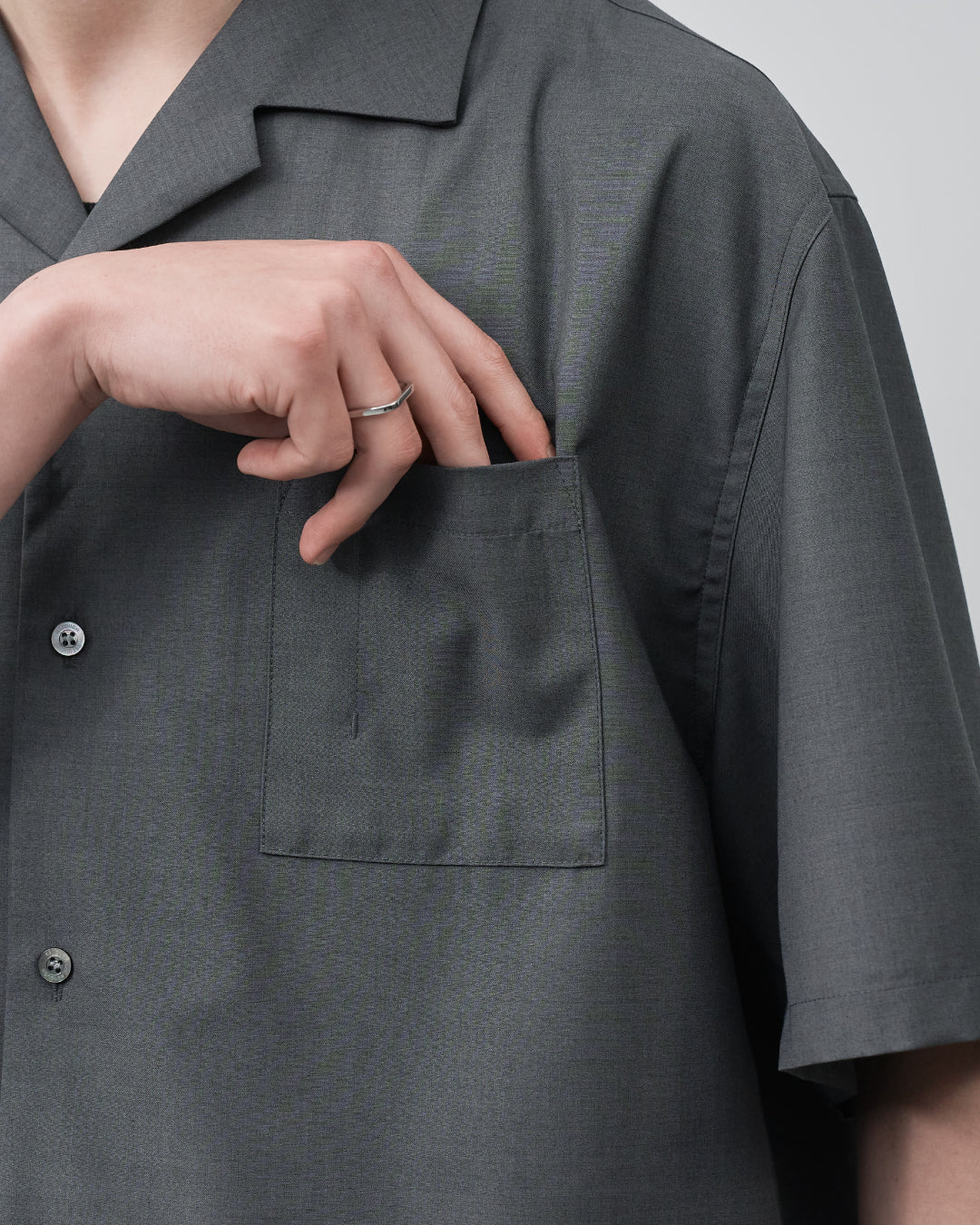 Italian Open-Collar S/S Shirt -charcoal-