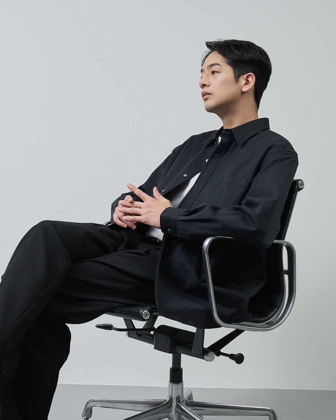 Cotton×Nylon Regular Collar L/S Shirts -black-