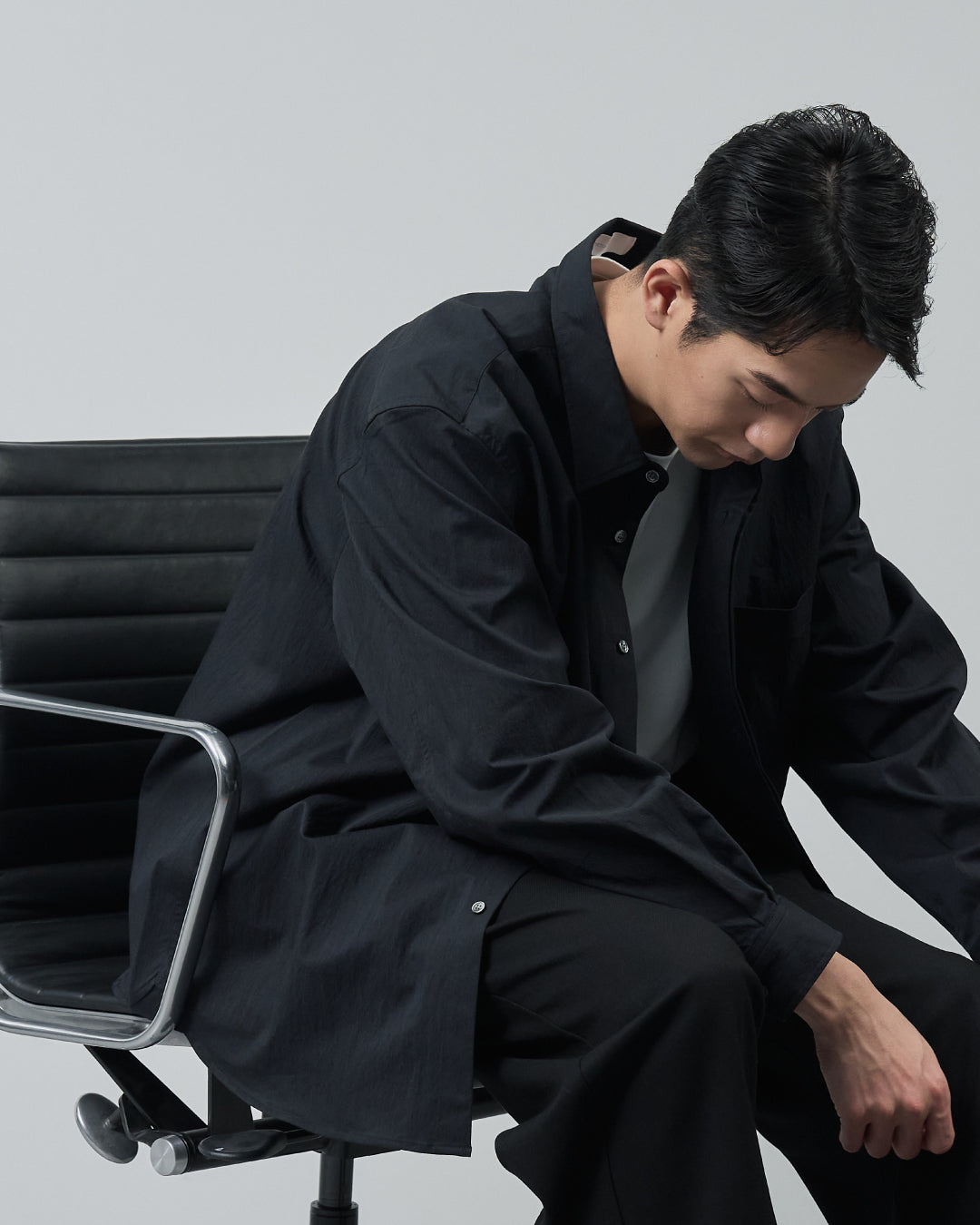 Cotton×Nylon Regular Collar L/S Shirts -black-