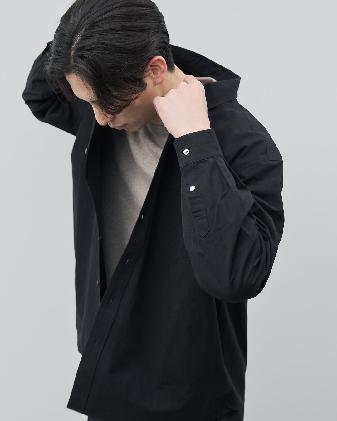 Cotton Broadcloth Regular Collar L/S Shirts -black-