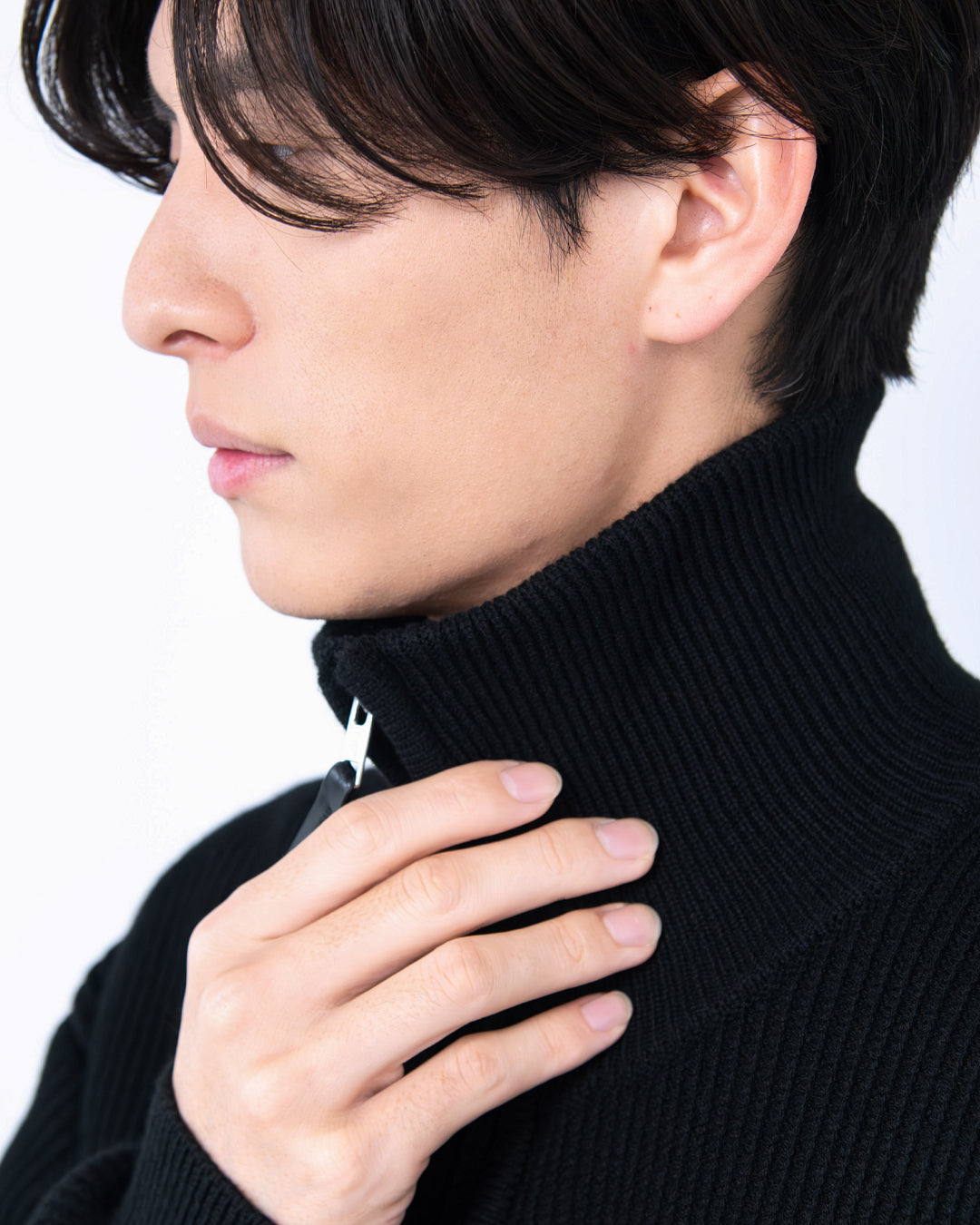 Wool Mixed Drivers Knit -black-