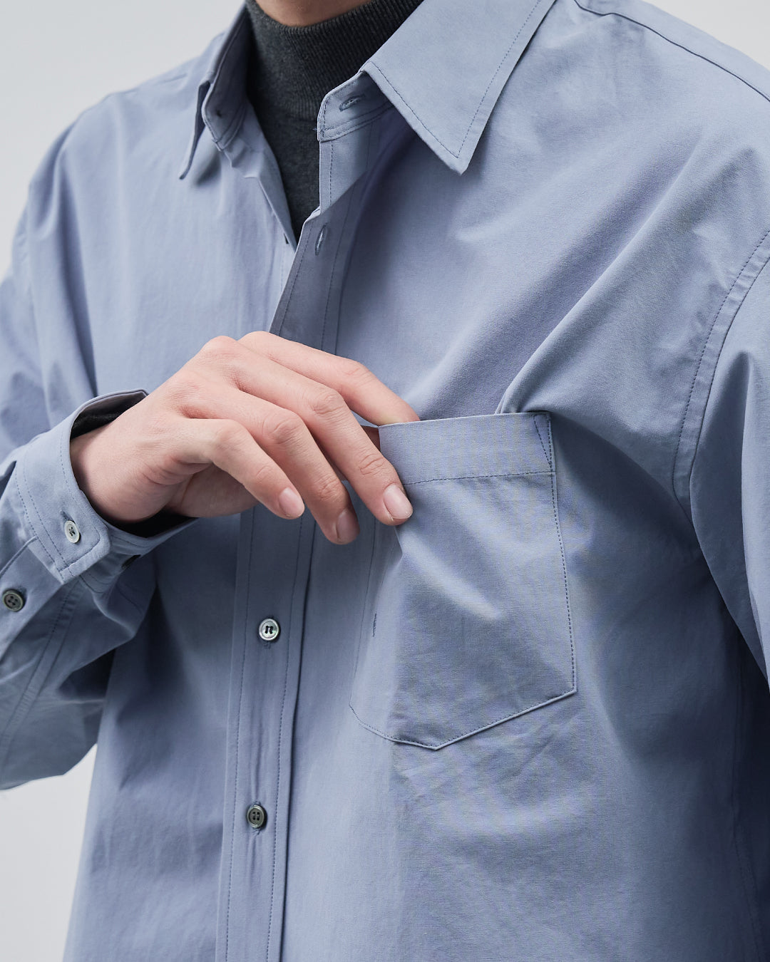 Cotton Broadcloth Regular Collar L/S Shirts -blue-