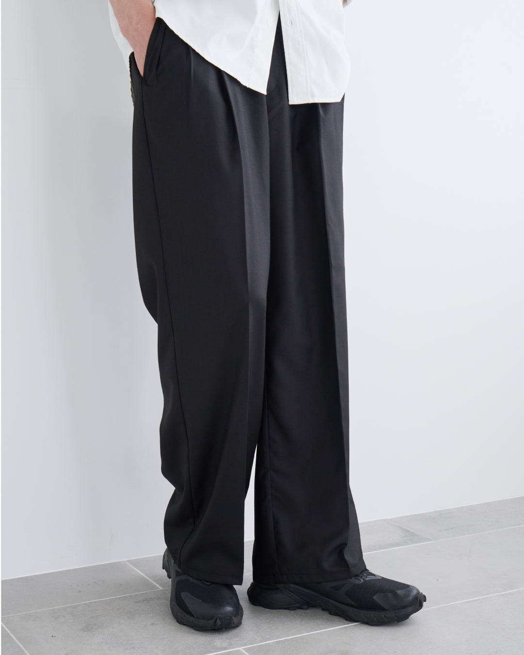 2Tuck Wide Slacks-black-