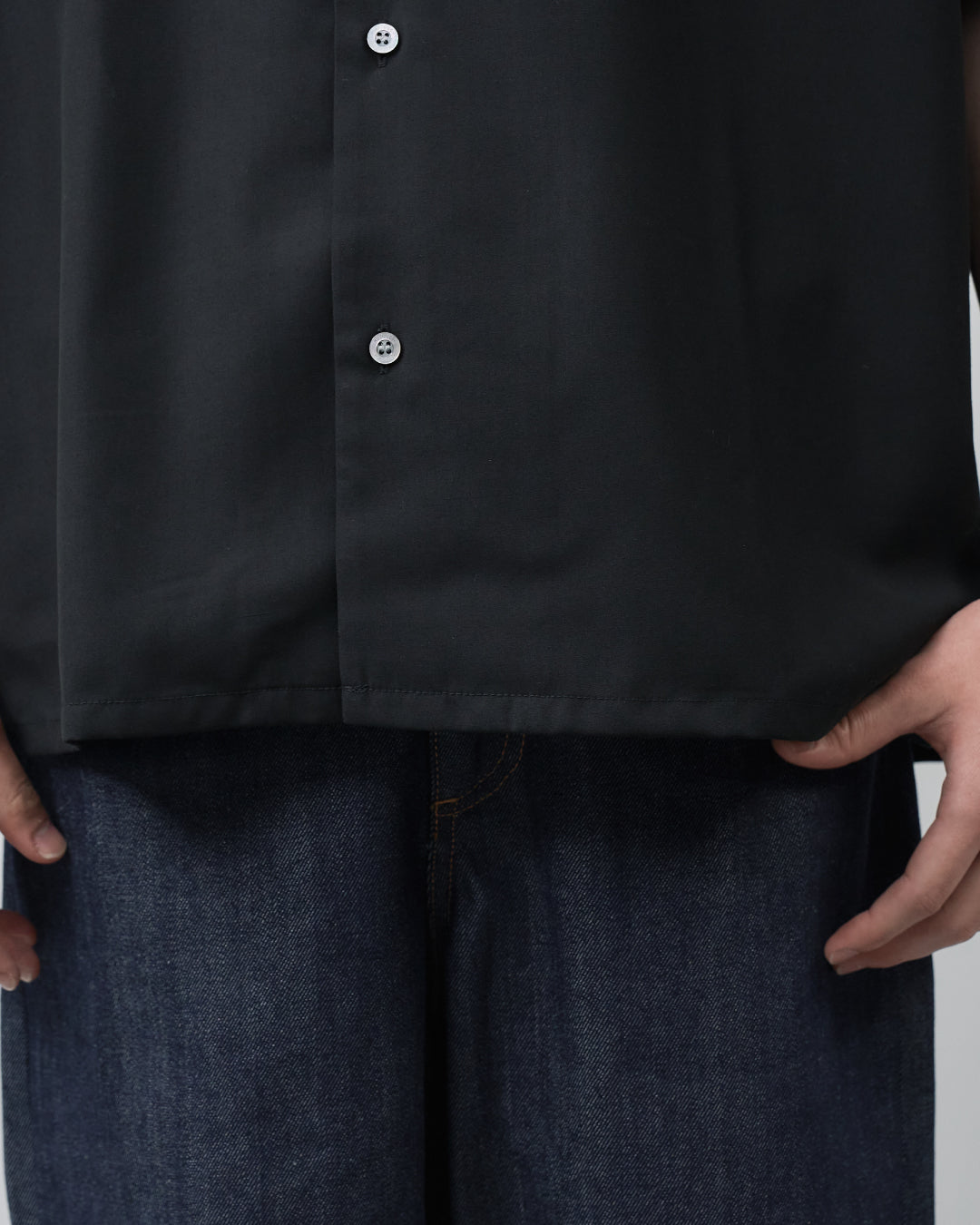 Italian Open-Collar S/S Shirt -black-