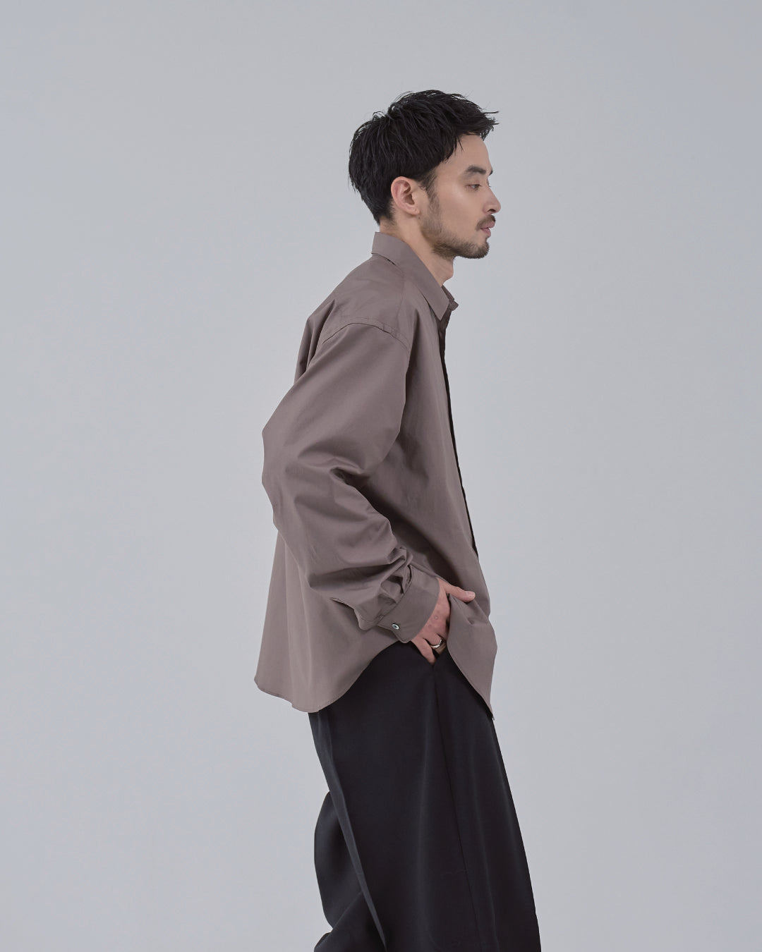 Relaxed Fit Regular Collar L/S Shirt -brown-