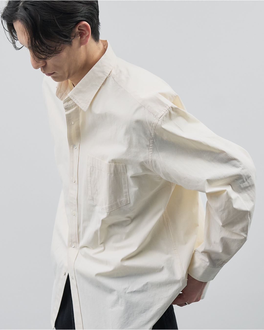 Cotton Broadcloth Regular Collar L/S Shirts -ivory-