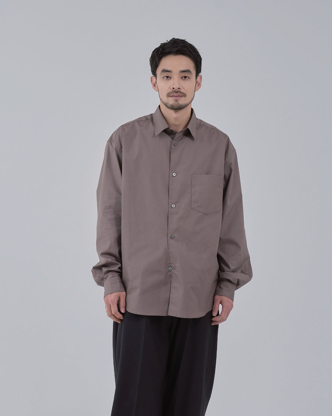 Relaxed Fit Regular Collar L/S Shirt -brown-