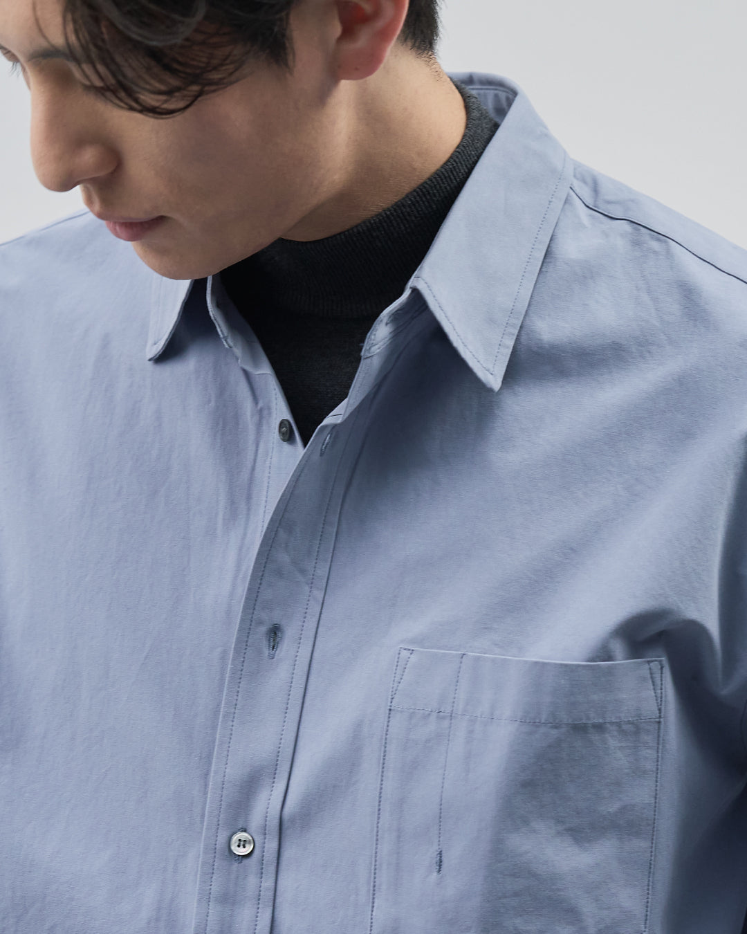 Cotton Broadcloth Regular Collar L/S Shirts -blue-