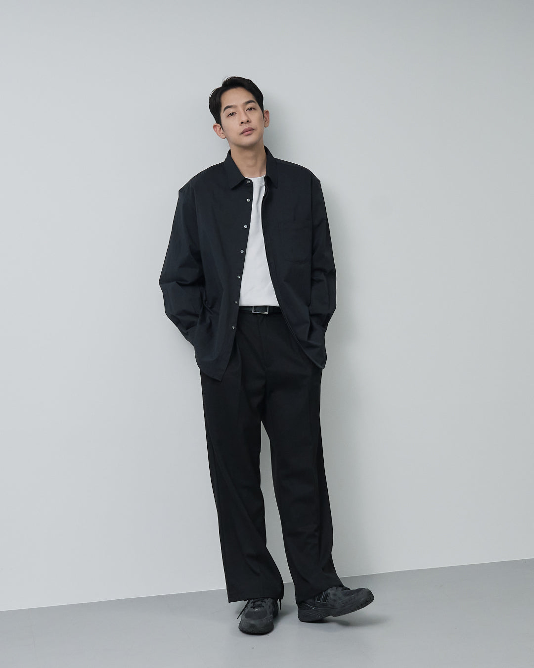 【RETOUCH】Regular Collar L/S Shirts Cotton×Nylon Regular Collar L/S Shirts -black-