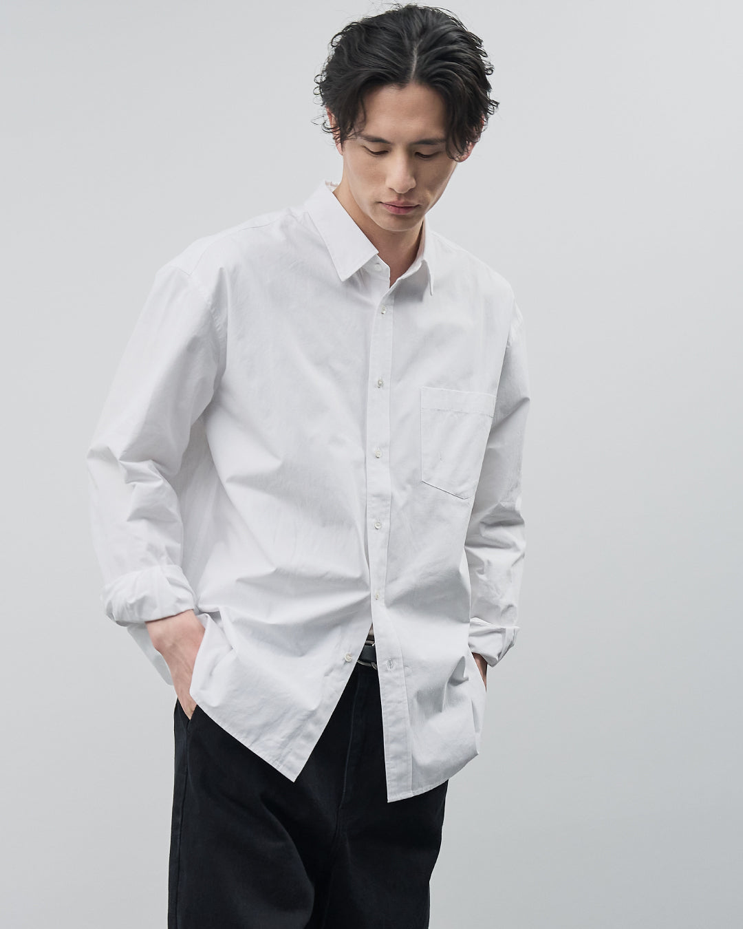 Cotton Broadcloth Regular Collar L/S Shirts -white-