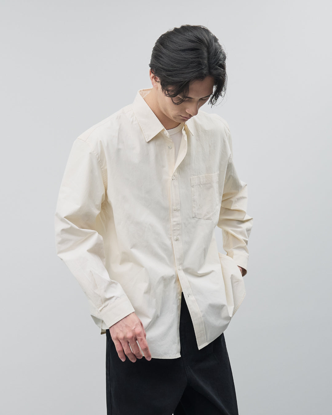 Cotton Broadcloth Regular Collar L/S Shirts -ivory-