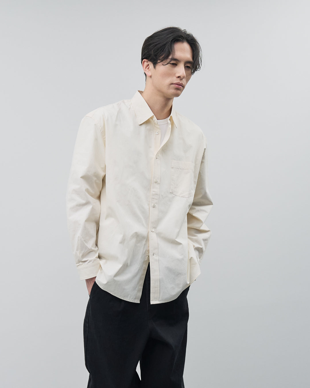 Cotton Broadcloth Regular Collar L/S Shirts -ivory-