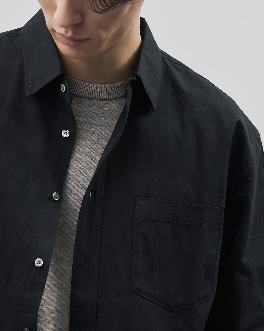 Cotton Broadcloth Regular Collar L/S Shirts -black-