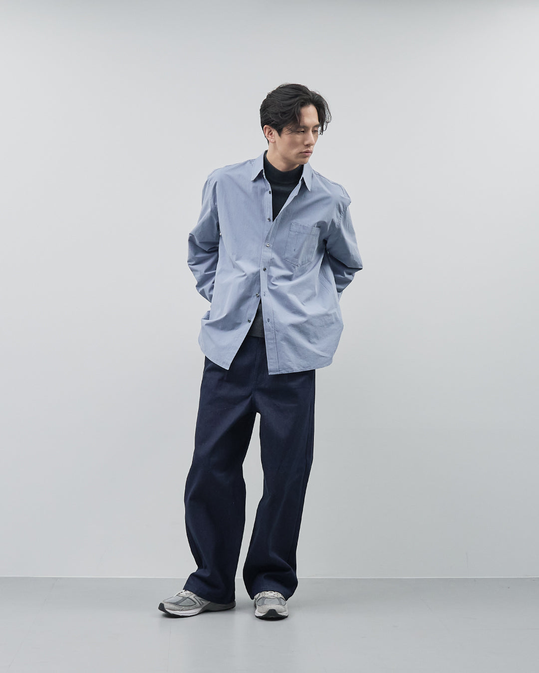 Cotton Broadcloth Regular Collar L/S Shirts -blue-