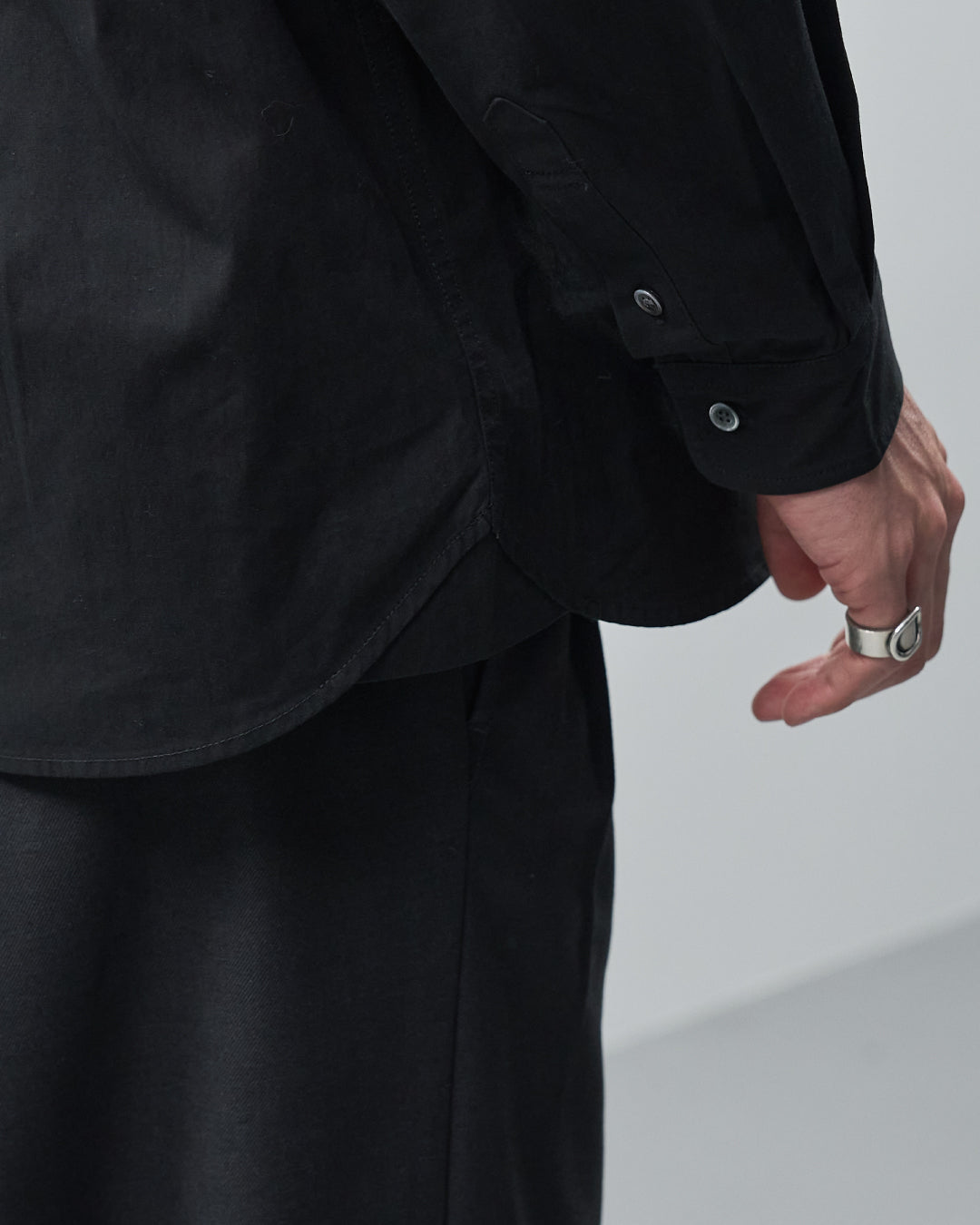 Cotton Broadcloth Regular Collar L/S Shirts -black-