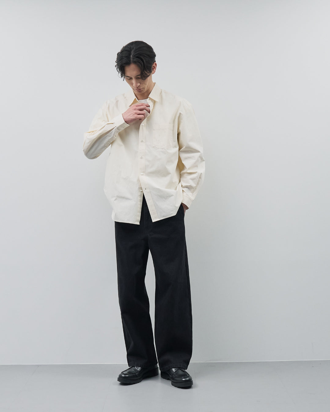 Cotton Broadcloth Regular Collar L/S Shirts -ivory-