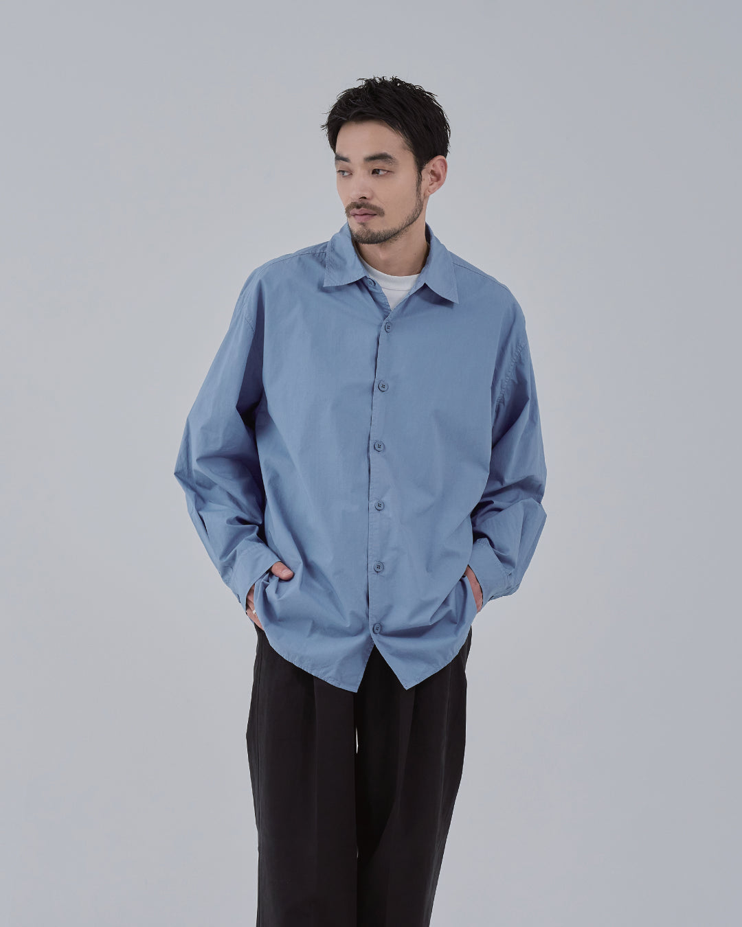 Garment Dyed L/S Shirt -blue-