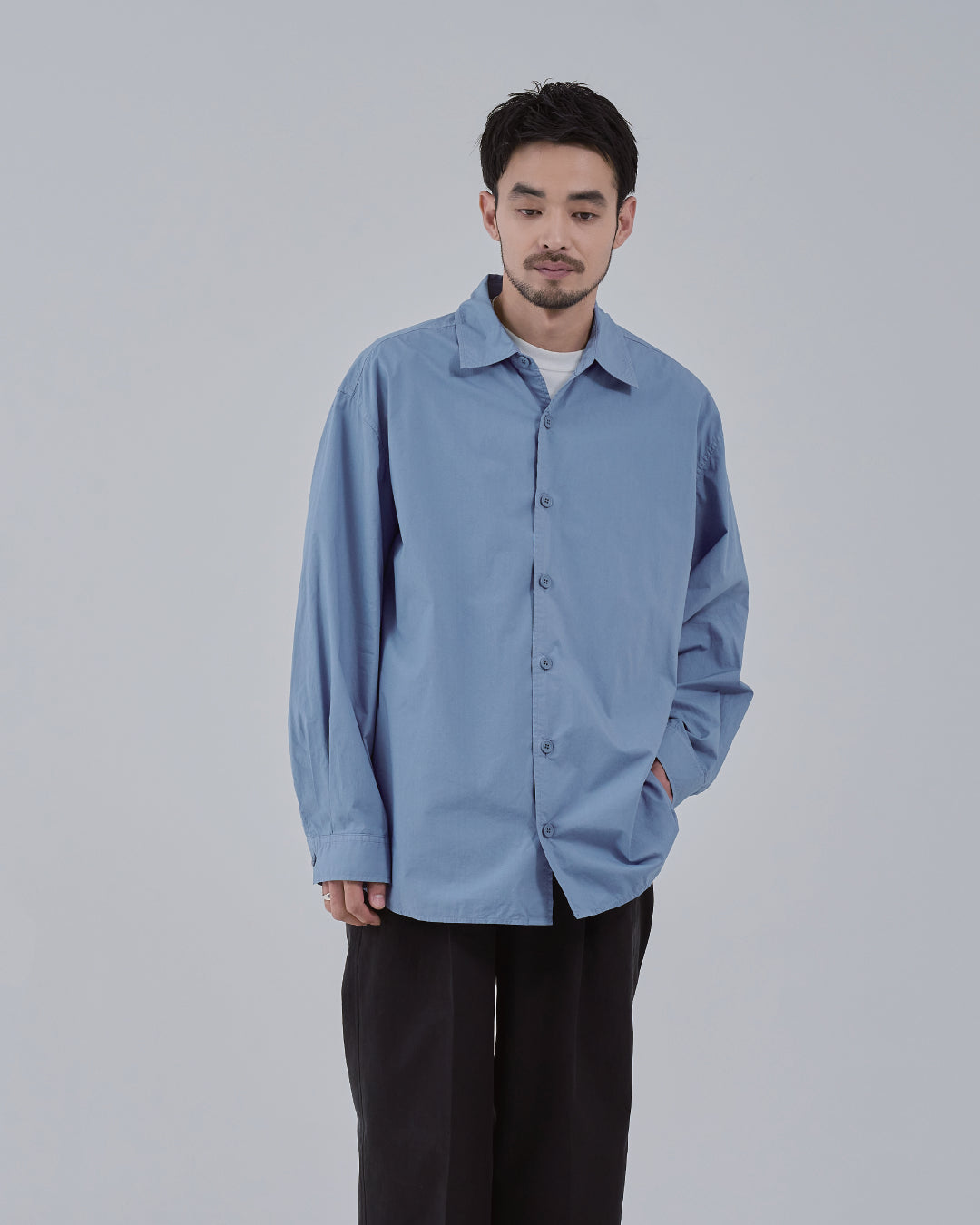 Garment Dyed L/S Shirt -blue-