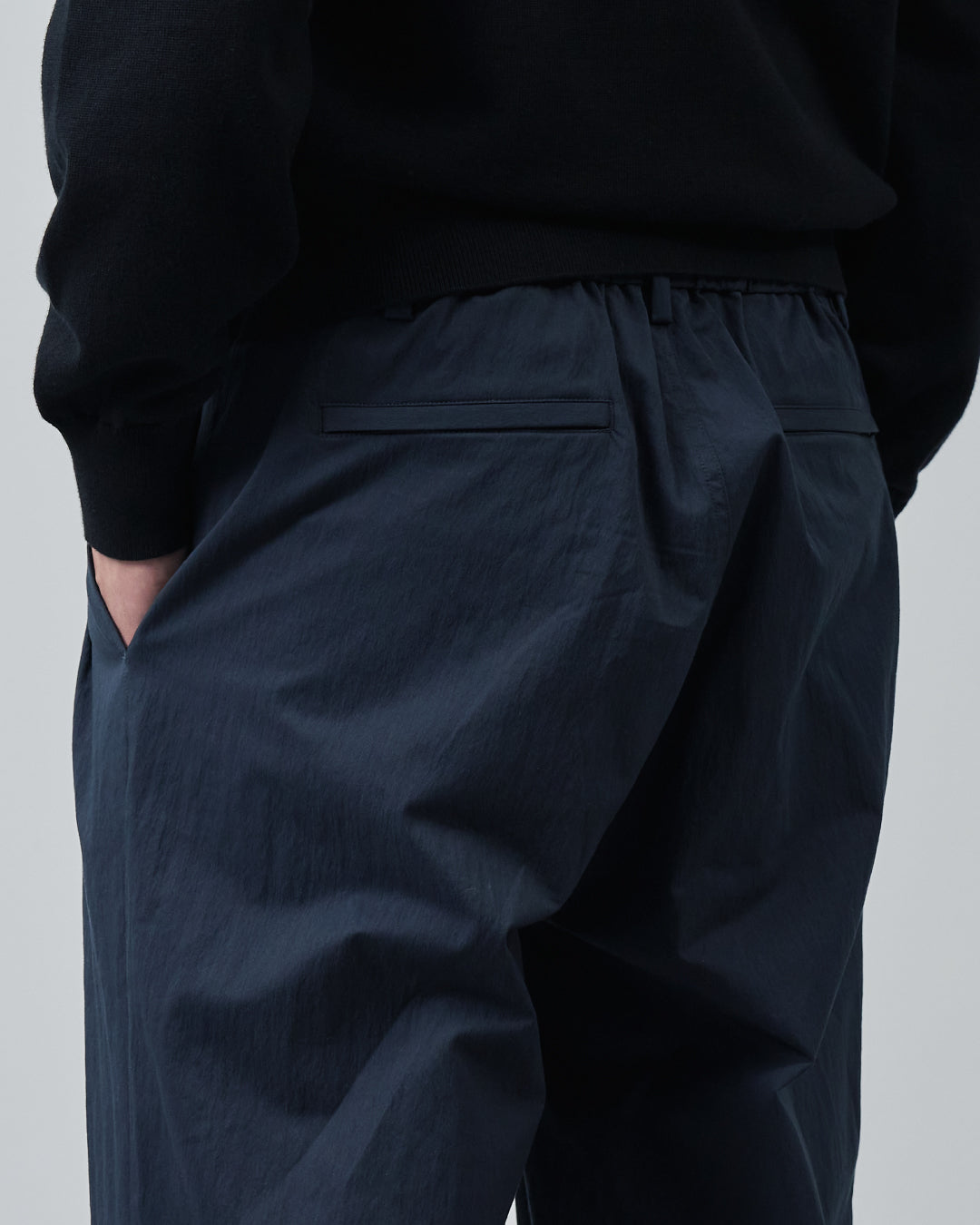 Cotton×Nylon Wide Straight Easy Slacks  -navy-
