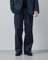 Cotton×Nylon Wide Straight Easy Slacks  -navy-