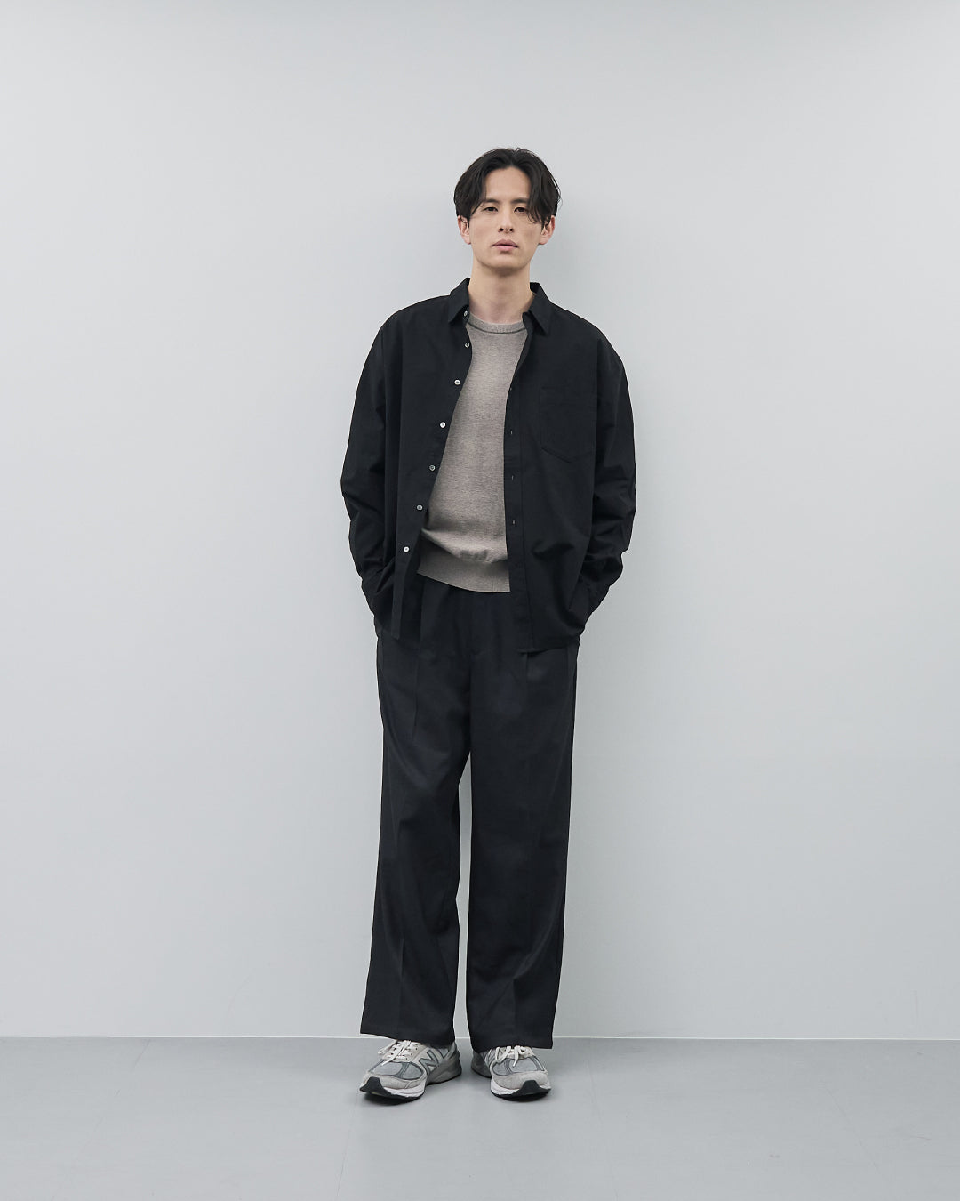 Cotton Broadcloth Regular Collar L/S Shirts -black-