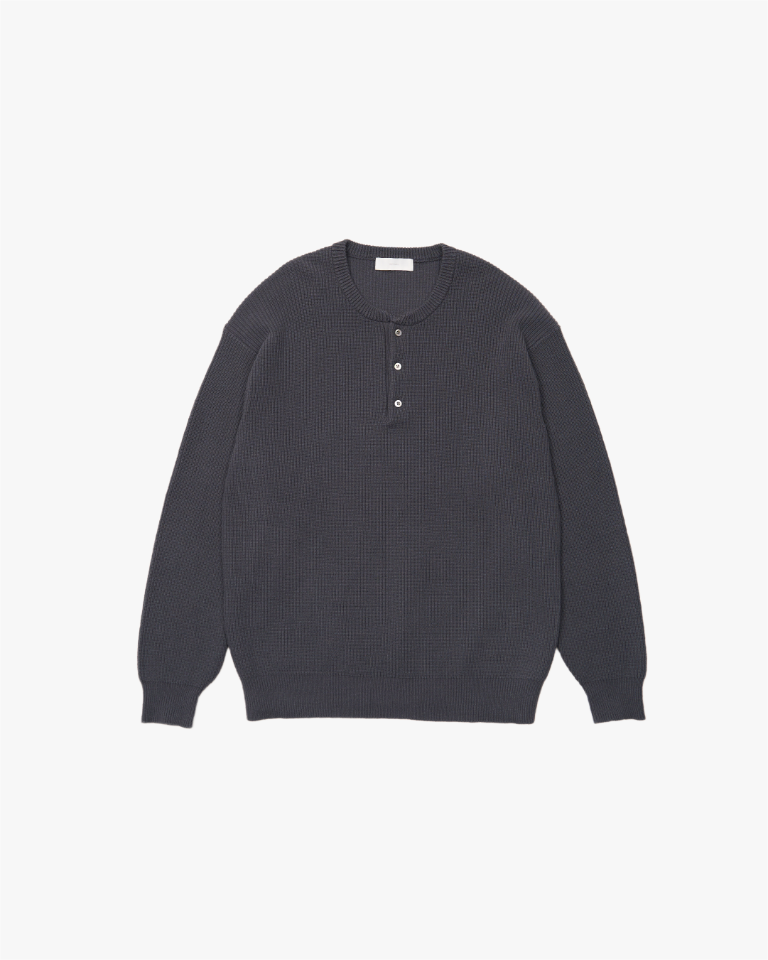 Wide Rib Henley Neck Knit -blue gray-