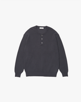 Wide Rib Henley Neck Knit -blue gray-