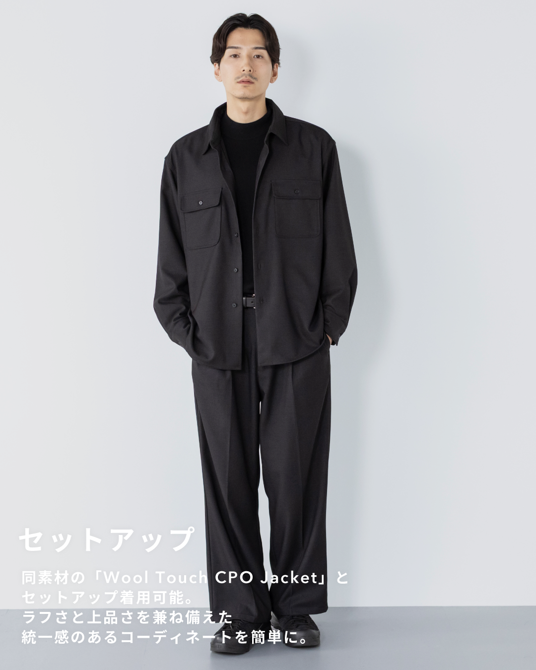 2Tuck Wide Wool Touch Slacks -dark gray-