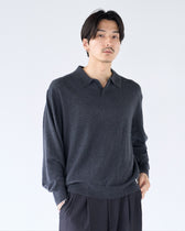 Wool Mixed L/S Knit Polo -dark gray-