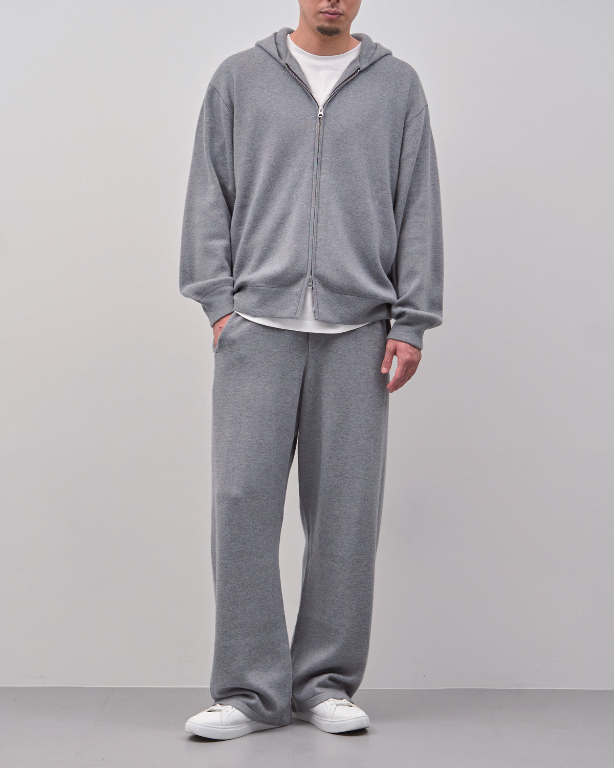 Full Zip Knit Hoodie -gray-