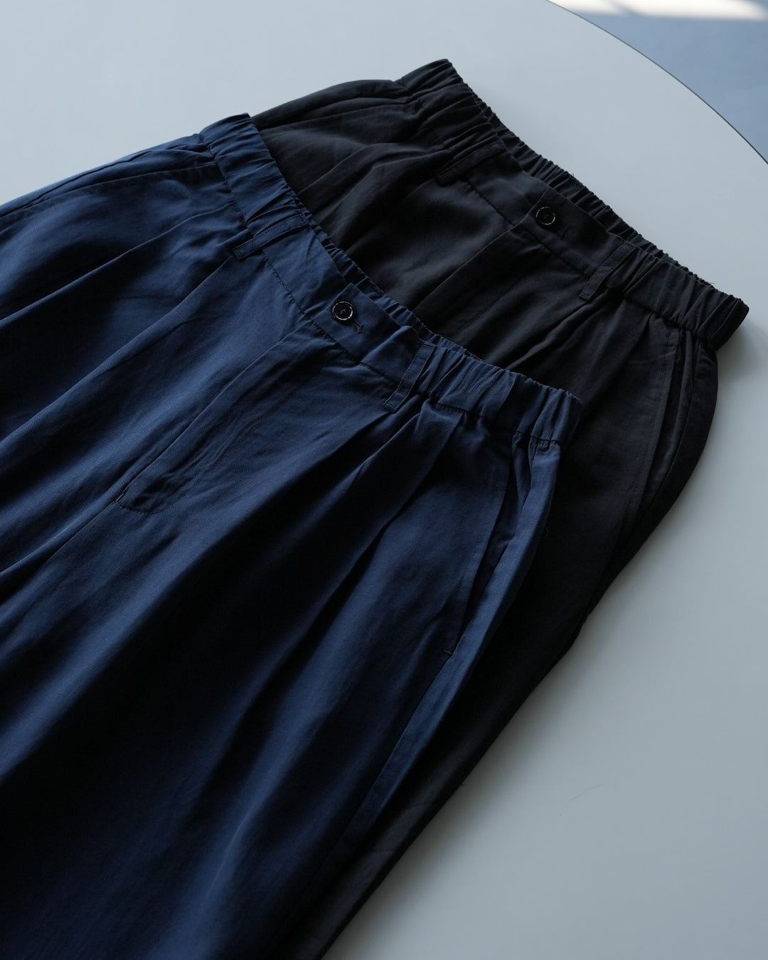 Linen Blend Wide Slacks -black-