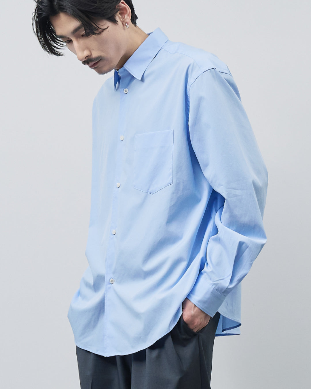 Relaxed Fit Regular Collar L/S Shirt -saxe blue-