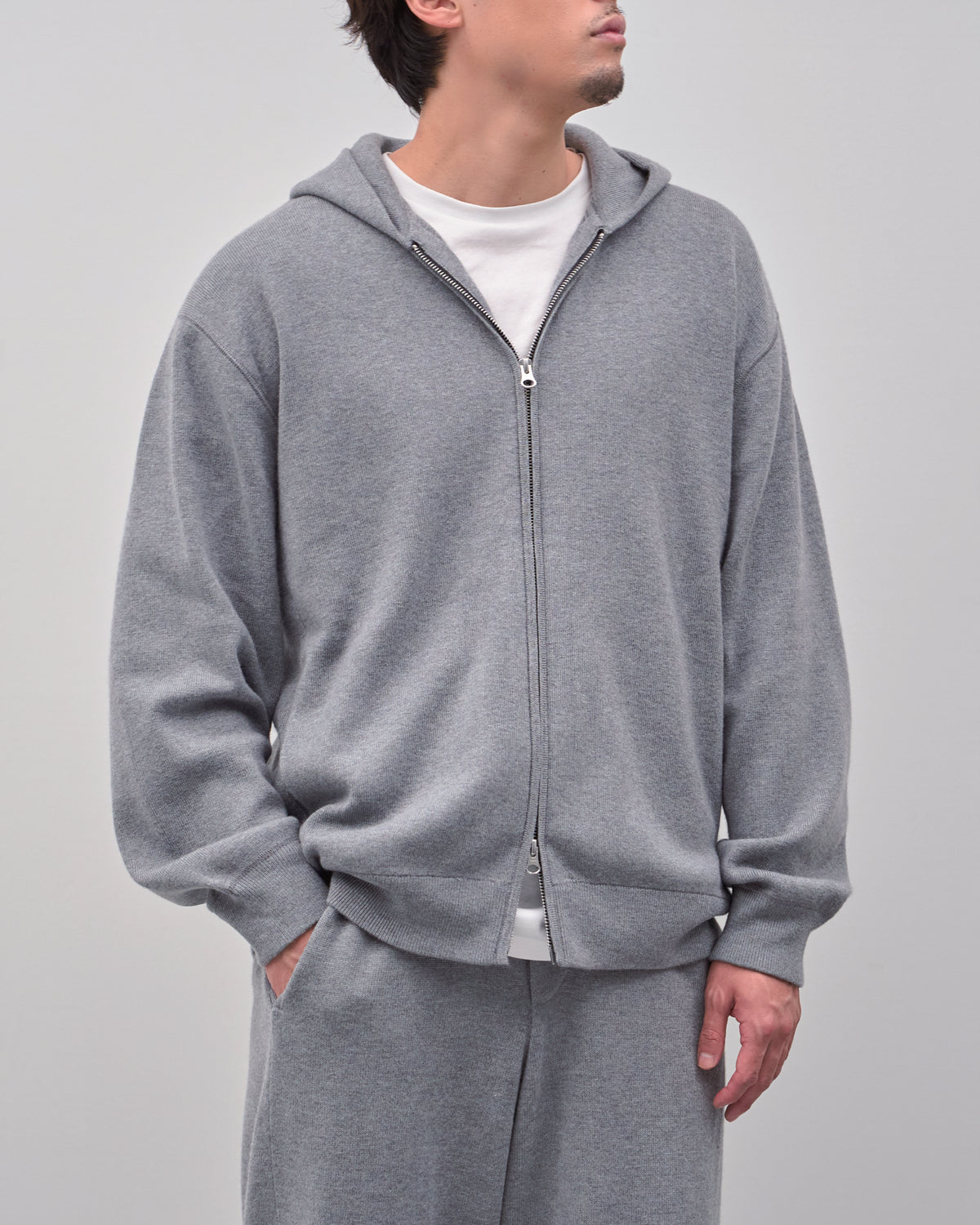 Full Zip Knit Hoodie -gray-