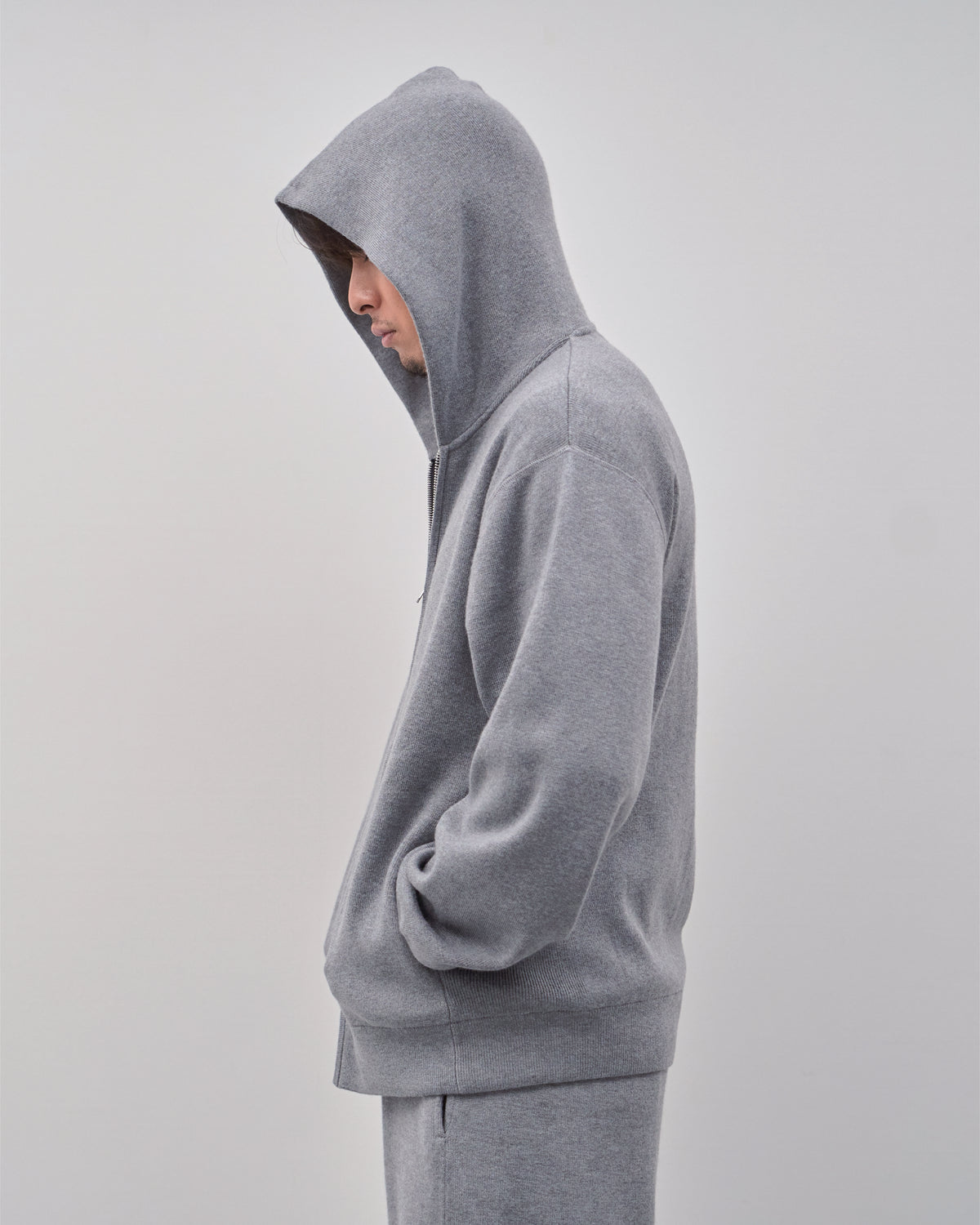 Full Zip Knit Hoodie -gray-