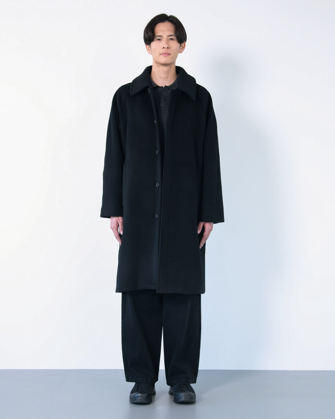 ジャケット・アウター RETOUCH/Double Melton Bal Collar Coat Double Melton Bal Collar Coat -black-