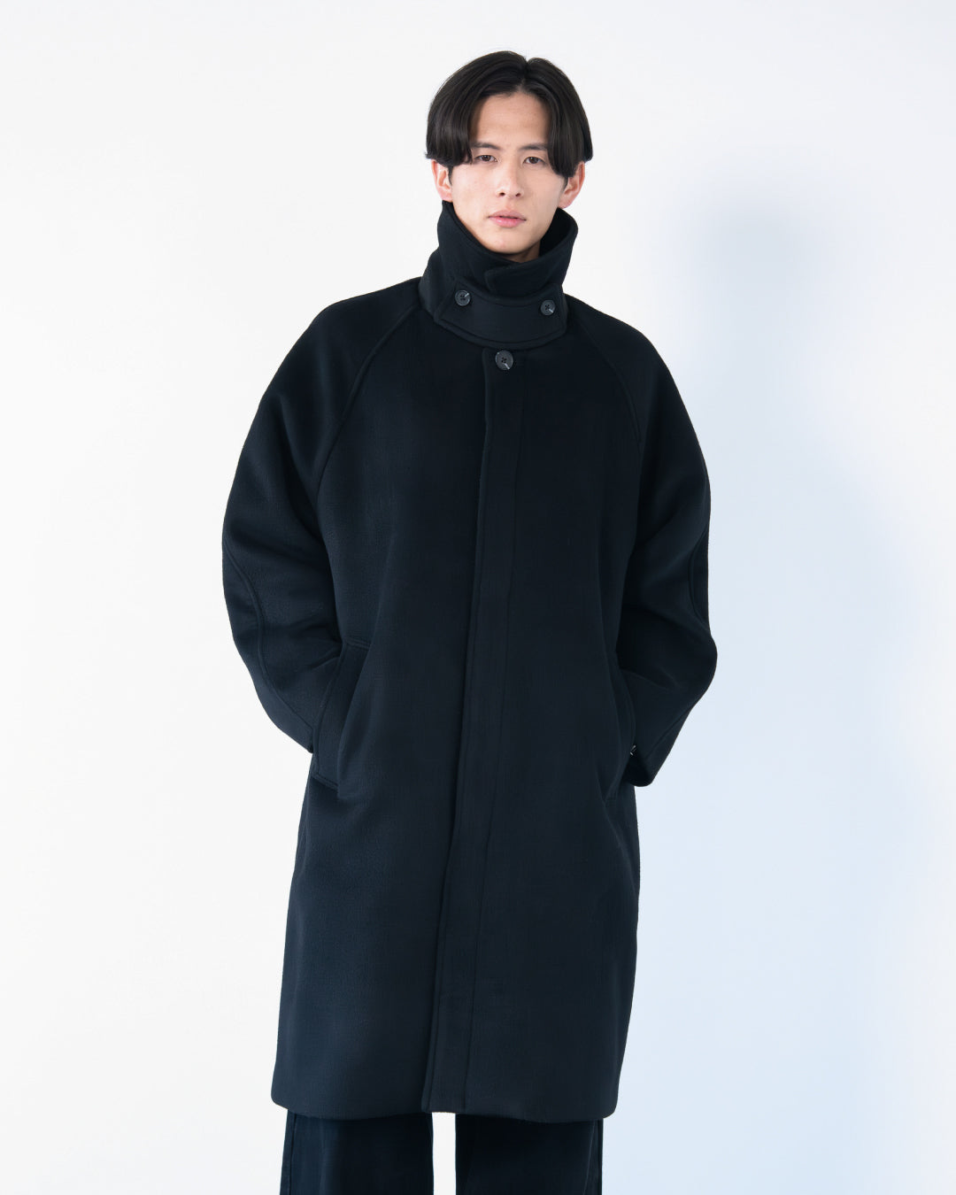 Double Melton Bal Collar Coat -black-