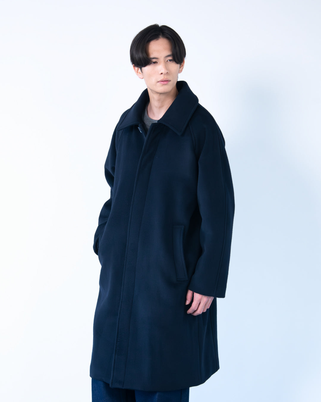 Double Melton Bal Collar Coat -navy-