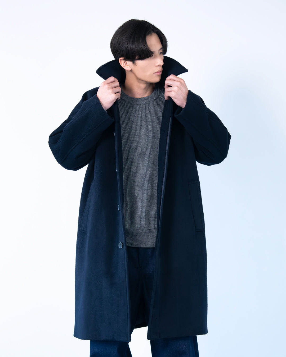 Double Melton Bal Collar Coat -navy-