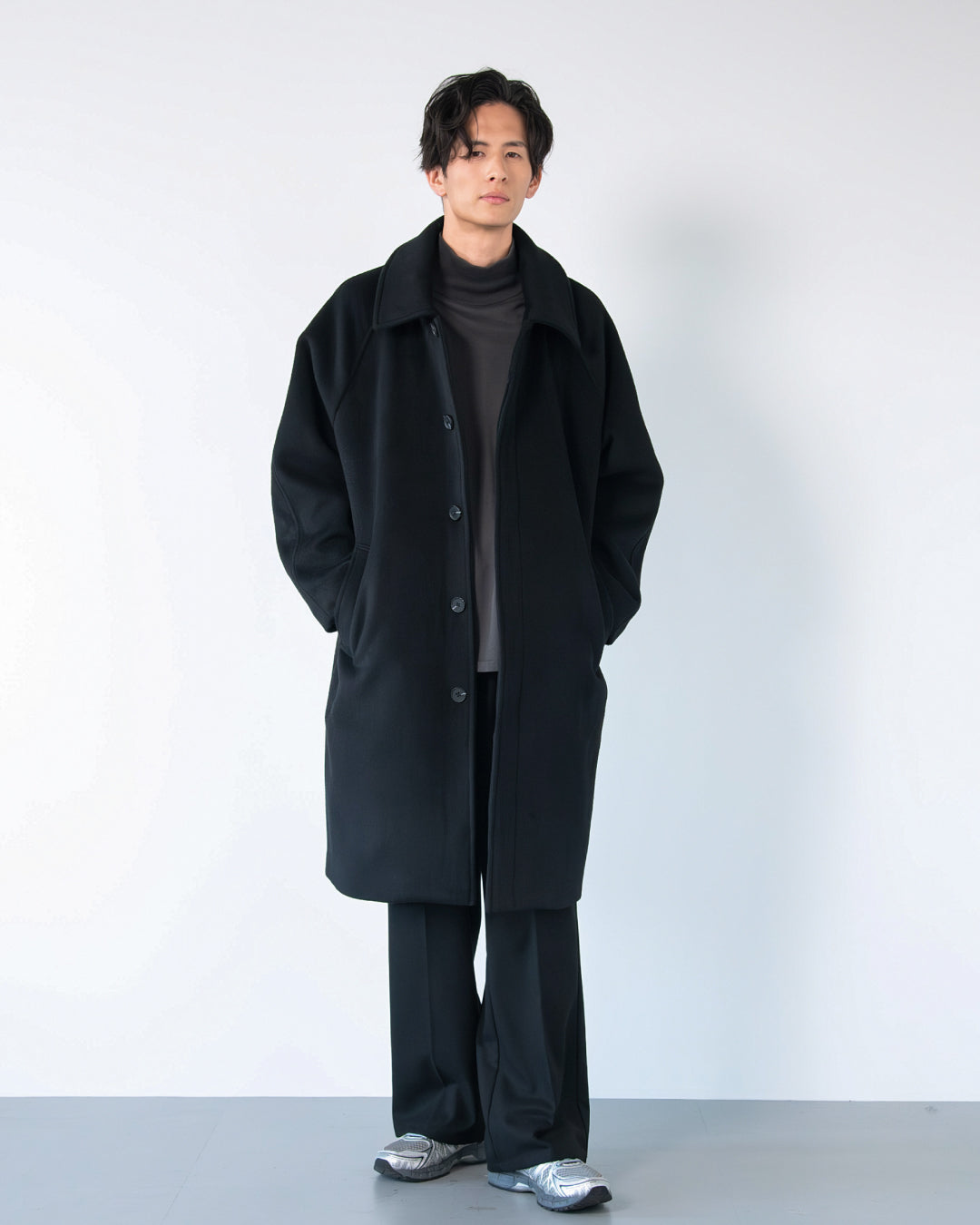 Double Melton Bal Collar Coat -black-